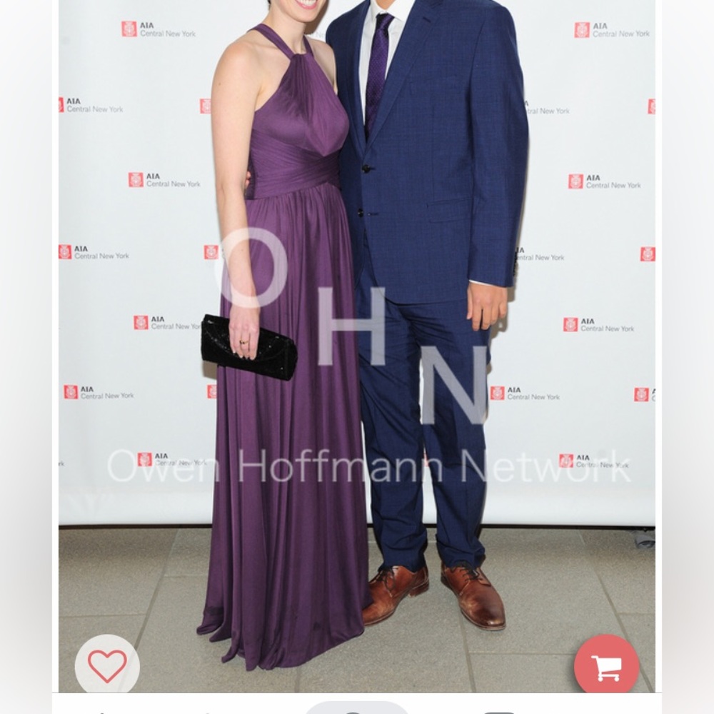 David’s Bridal Plum high-neck mesh bridesmaid dress with full skirt - Size 4